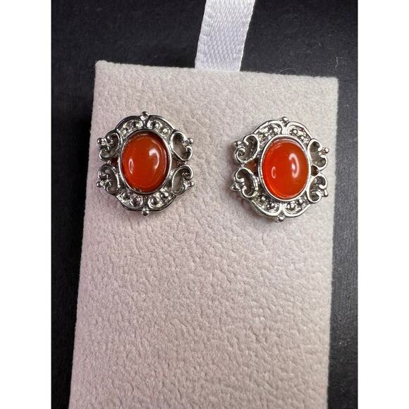 Carnelian stainless steel stud earrings - Picture 6 of 11